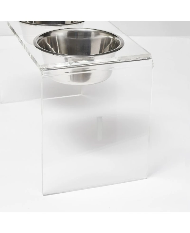 Tall Clear Triple Dog Bowl Feeder with 2 Quart Silver Bowls