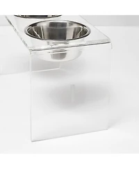 Tall Clear Triple Dog Bowl Feeder with 2 Quart Silver Bowls