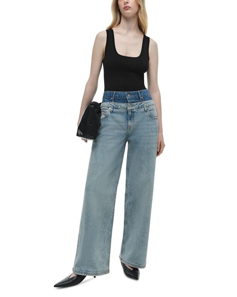 Kove High Rise Double Waistband Jeans Two Tone Del Mar