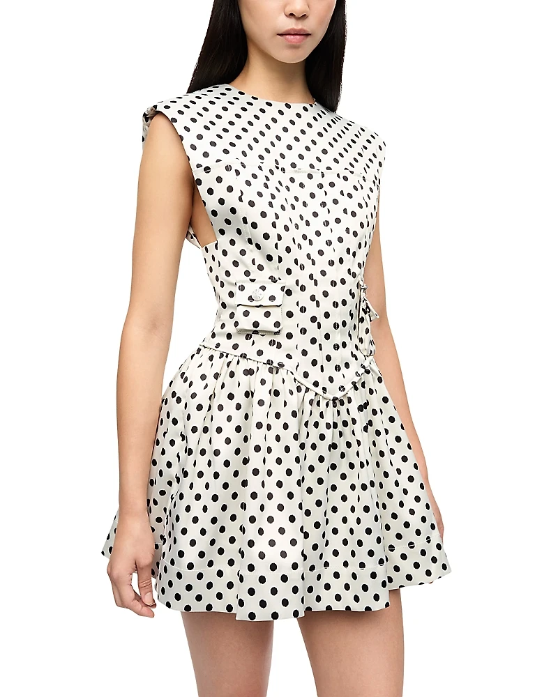 Ganni Polka Dot Corset Satin Mini Dress