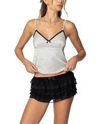 Edikted Polka Dot Satin Lace Trim Top