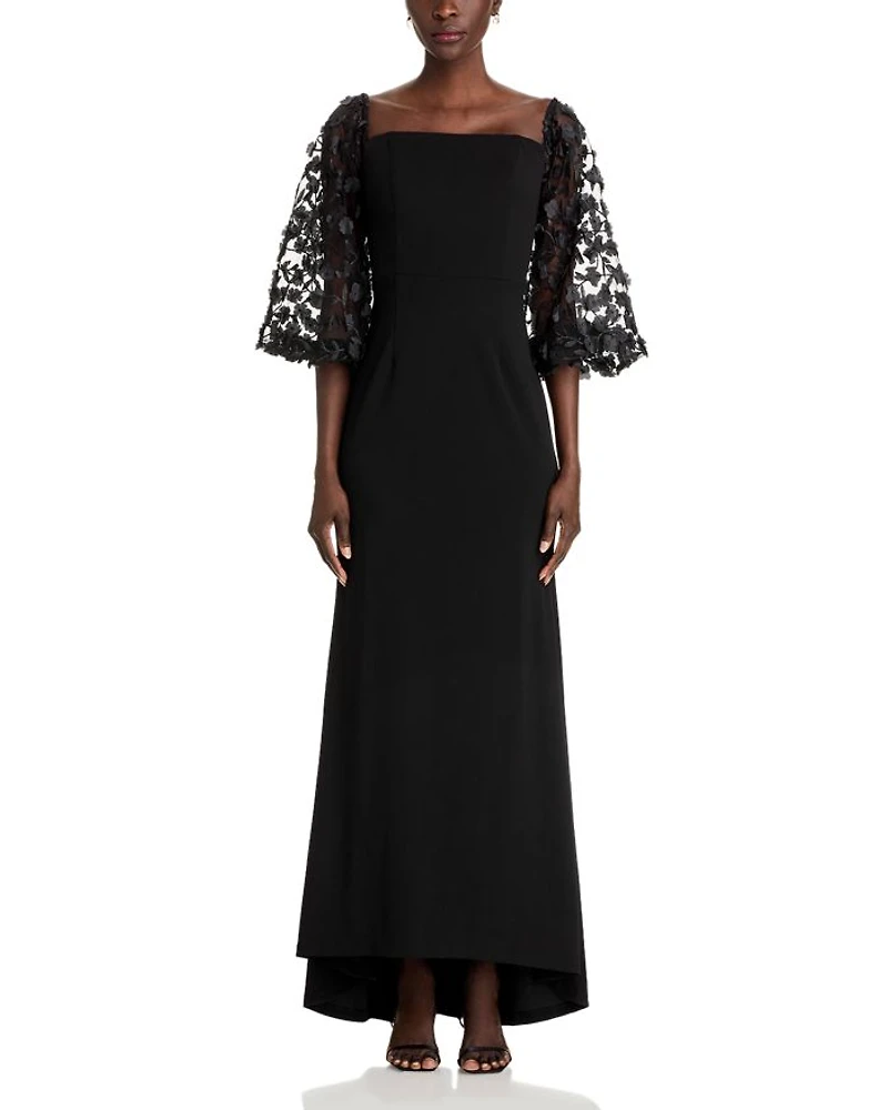 Floral-Embellished Off-the-Shoulder Gown