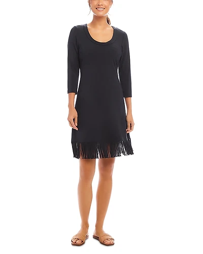 Karen Kane Three Quarter Sleeve Fringe Hem Dress