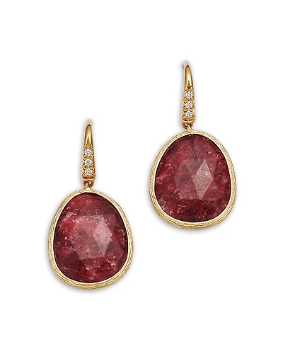 Marco Bicego 18K Yellow Gold Lunaria Color Thulite & Diamond Drop Earrings