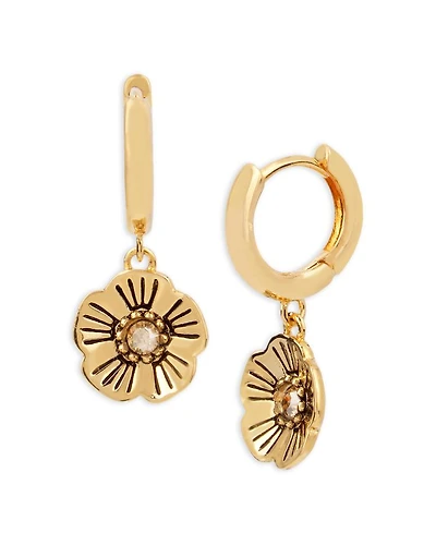Signature Pavé Tea Rose Charm Huggie Hoop Earrings