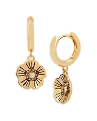 Signature Pavé Tea Rose Charm Huggie Hoop Earrings