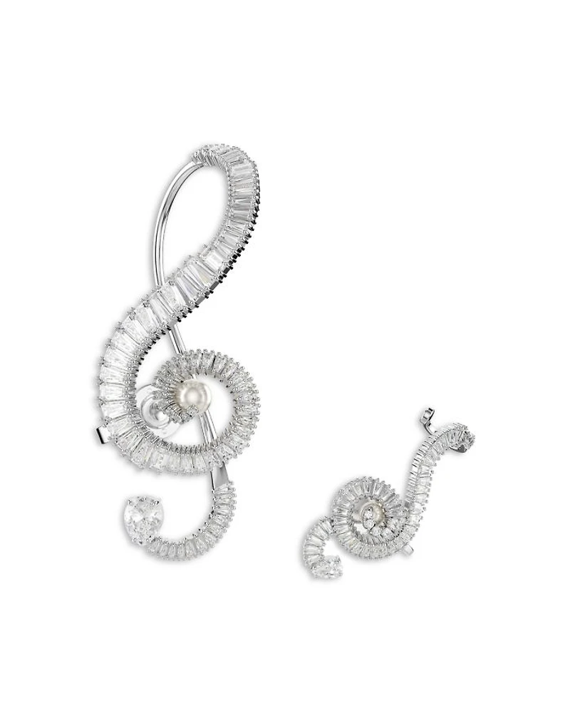 Ariana Grande Imitation Pearl & Crystal Asymmetric Clip On Statement Earrings