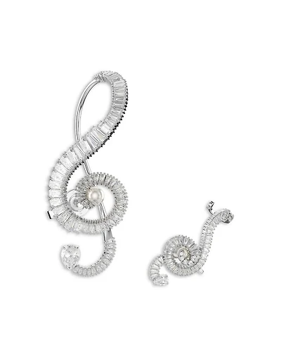 Ariana Grande Imitation Pearl & Crystal Asymmetric Clip On Statement Earrings