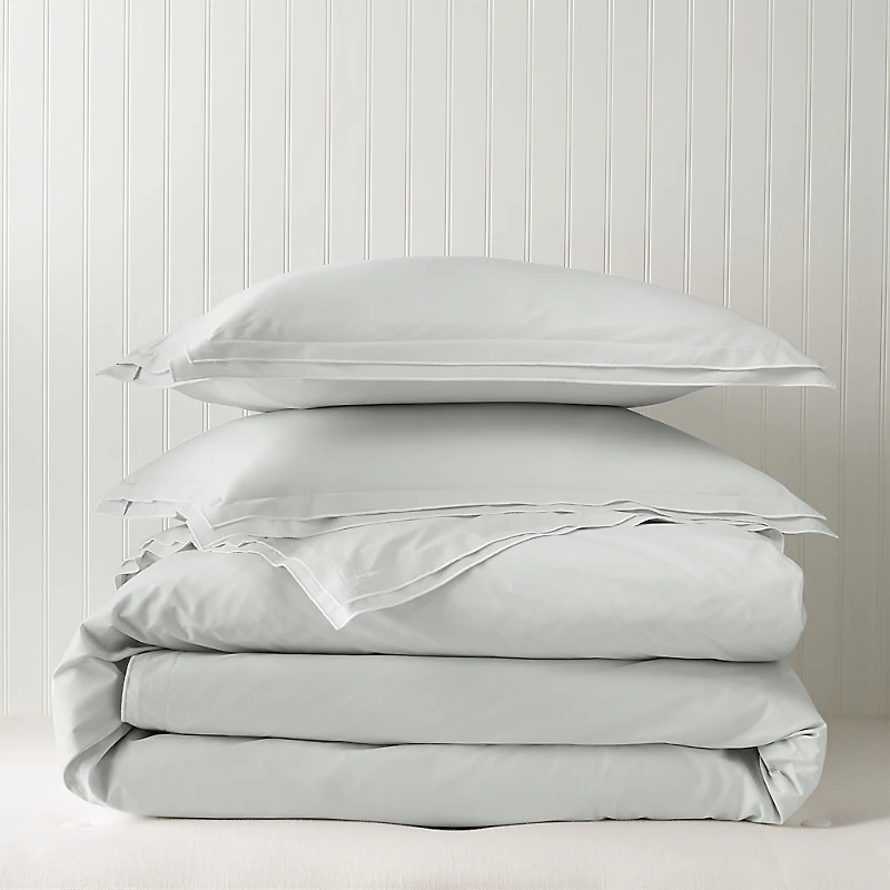 Sky Tipped Double-Flange Percale Duvet Cover Set, Full/Queen