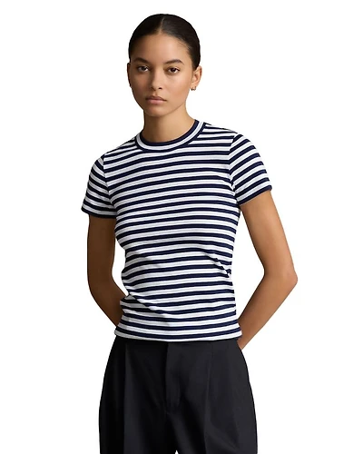 Striped Ribbed Cotton Crewneck Tee