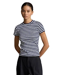 Striped Ribbed Cotton Crewneck Tee