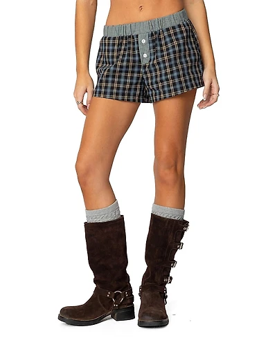 Edikted Mixed Plaid Boxer Shorts