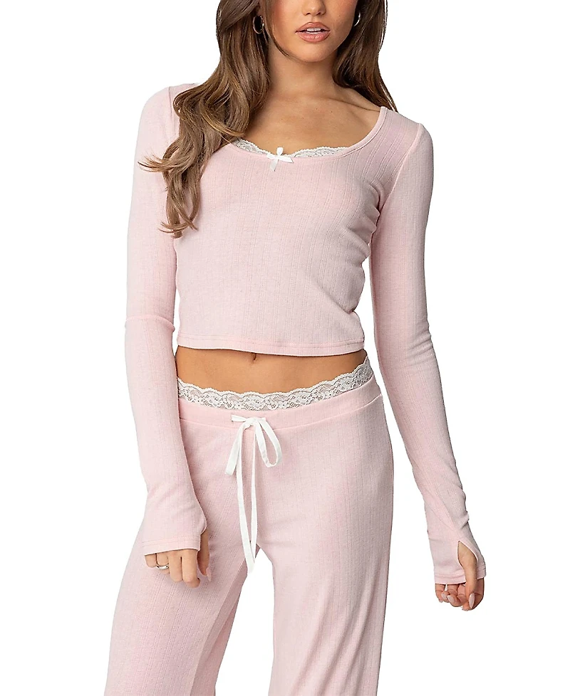 Edikted Peekaboo Lace Long Sleeve Top