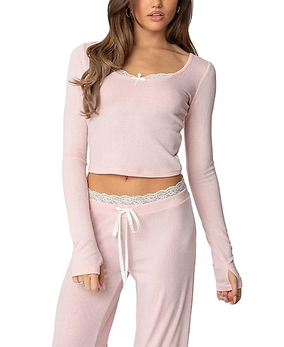 Edikted Peekaboo Lace Long Sleeve Top