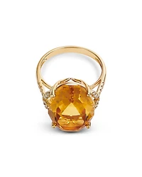 Oval Cut Citrine & Diamond Ring in 14K Yellow Gold
