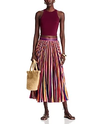 Diagonal Stripes Multicolor Midi Skirt