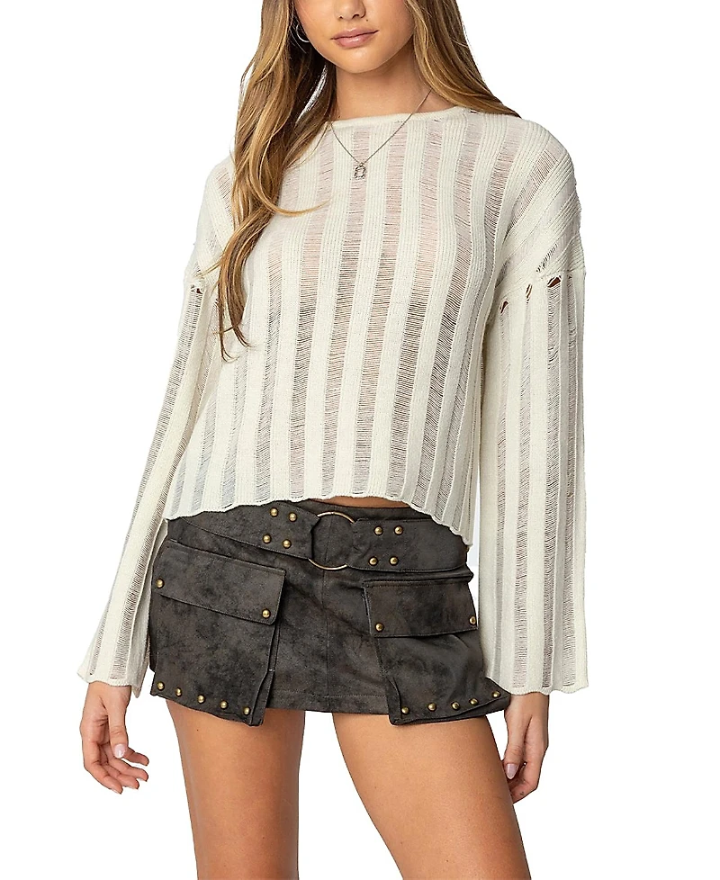 Edikted Stripey Shredded Sweater