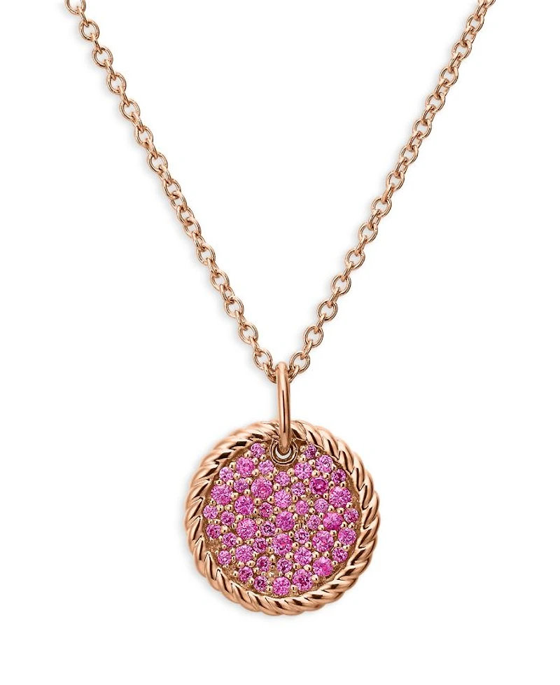 Pavé Plate Necklace in 18K Rose Gold with Pavé Pink Sapphires, 16-18"