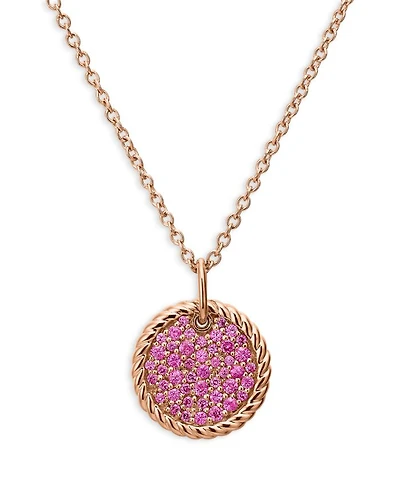 Pavé Plate Necklace in 18K Rose Gold with Pavé Pink Sapphires, 16-18"
