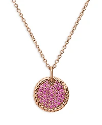 Pavé Plate Necklace in 18K Rose Gold with Pavé Pink Sapphires, 16-18"