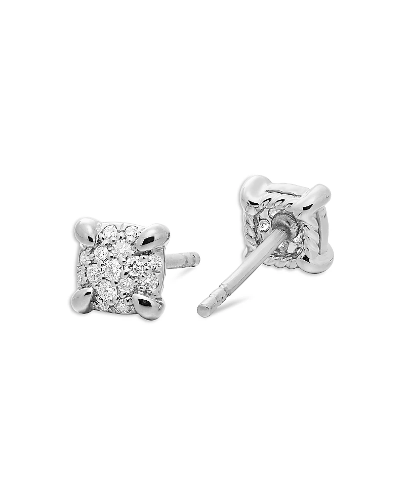 David Yurman 18K White Gold Precious Chatelaine Diamond Cluster Stud Earrings