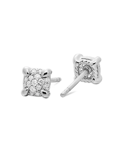 David Yurman 18K White Gold Precious Chatelaine Diamond Cluster Stud Earrings