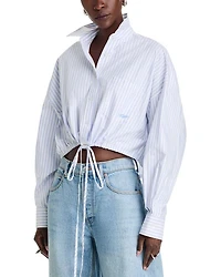 Drawstring Hem Poplin Shirt