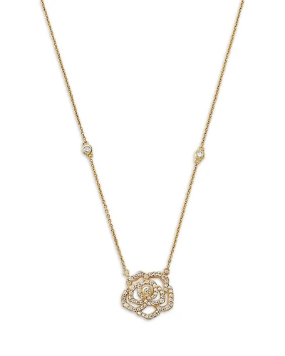 Diamond Flower Necklace in 14K Yellow Gold, 0.50 tcw