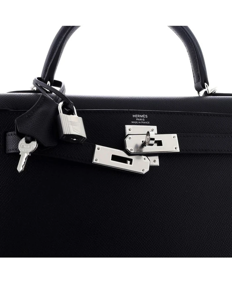 Kelly 28 Handbag Black Epsom with Palladium Hardware