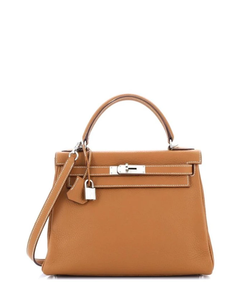 Kelly 28 Handbag Brown Clemence with Palladium Hardware