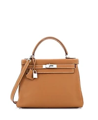 Kelly 28 Handbag Brown Clemence with Palladium Hardware