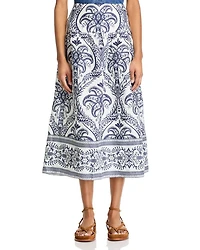 Tropical Cameo Linen Midi Skirt