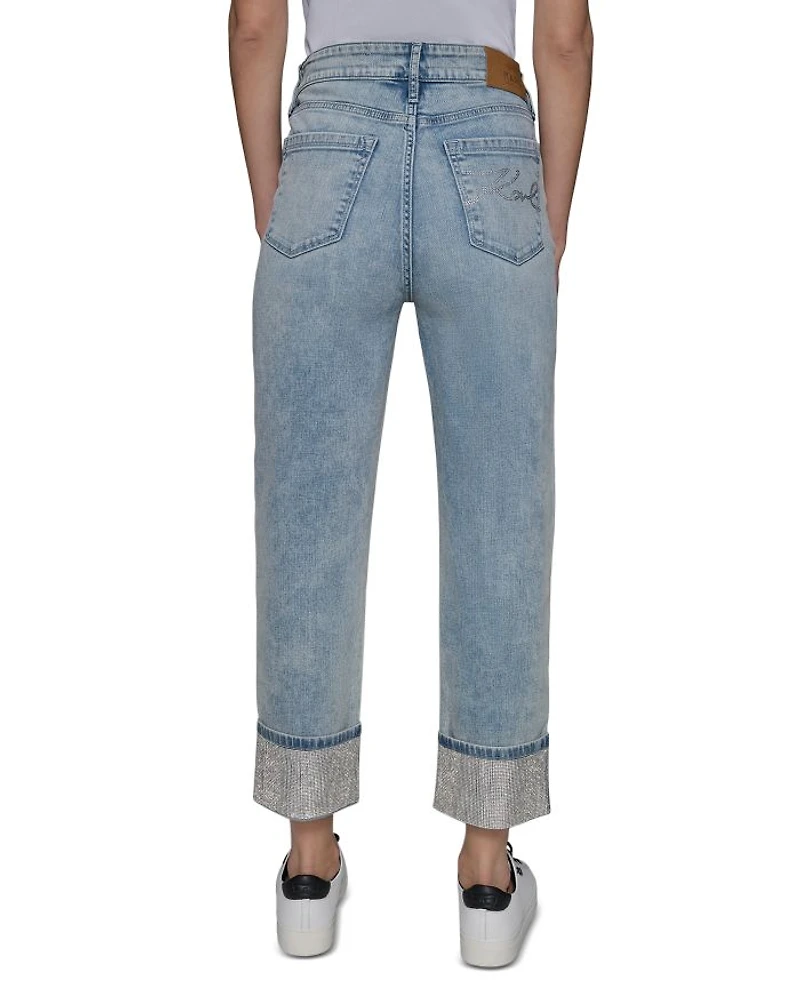 Rhinestone Cuff Jeans Ice Blue
