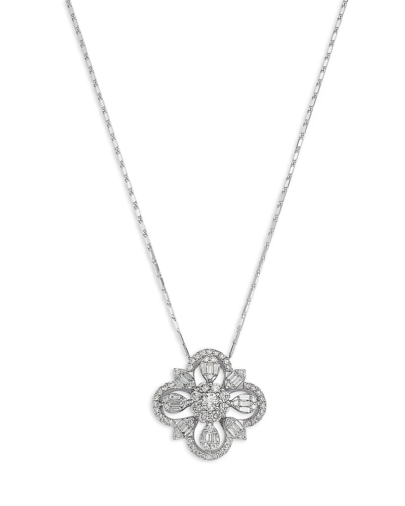 Bloomingdale's Fine Collection Diamond Baguette & Round Quatrefoil Pendant Necklace