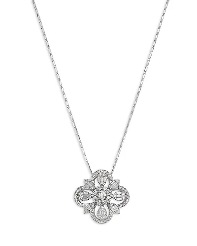Bloomingdale's Fine Collection Diamond Baguette & Round Quatrefoil Pendant Necklace
