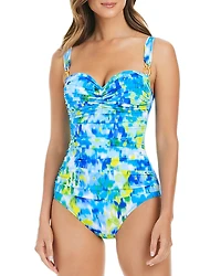 Bleu Rod Beattie Shirred Bandeau One Piece Swimsuit