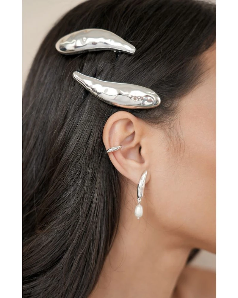 Liquid Lux Hair Barrettes in Silver Tone, Set of 2