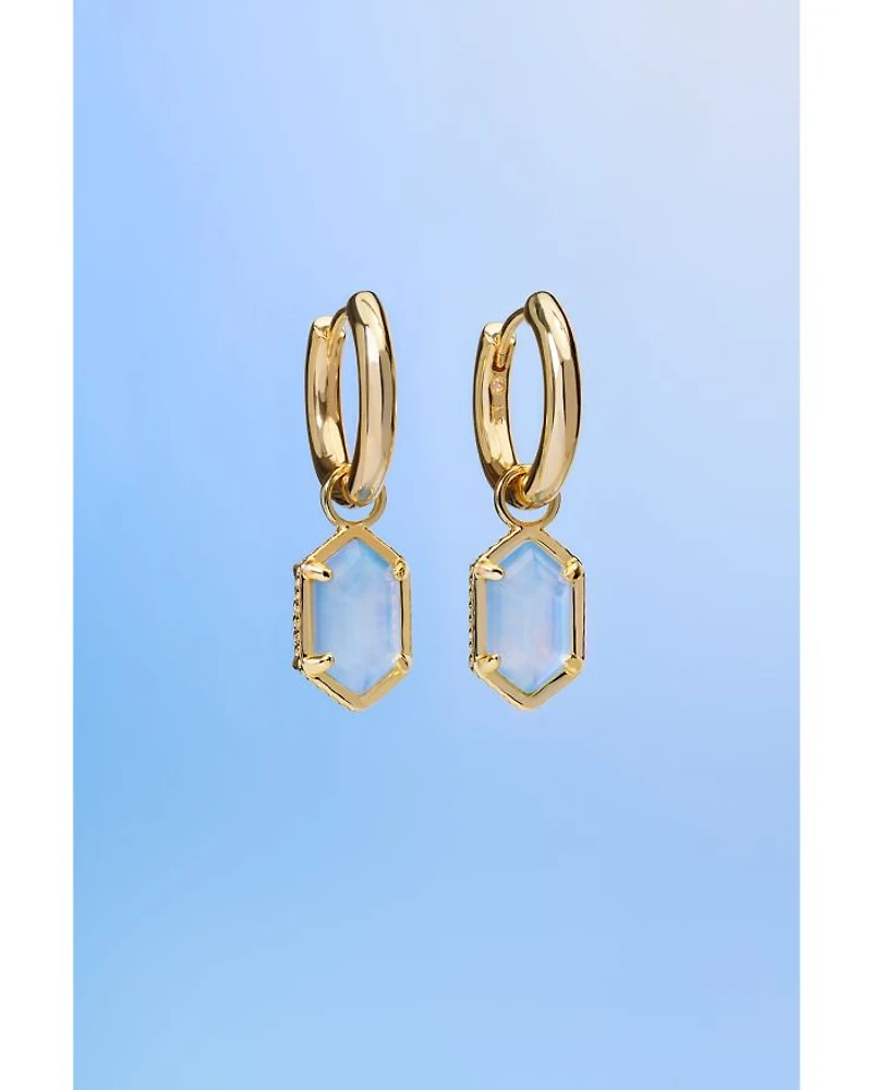 Hallie Mother Of Pearl Charm Huggie Hoop Earrings