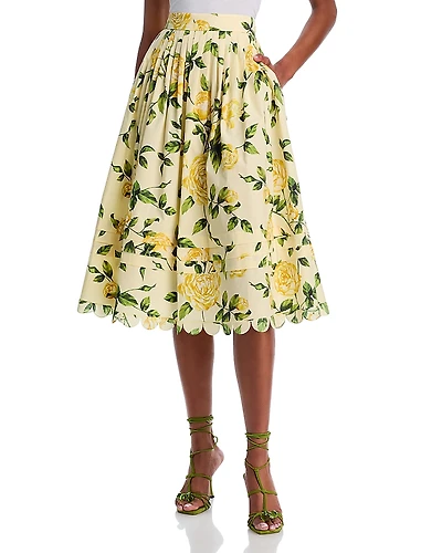 Oscar de la Renta English Roses Scallop Trim Skirt
