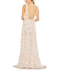 Floral Print Sleeveless Ruffled High-Low Gown