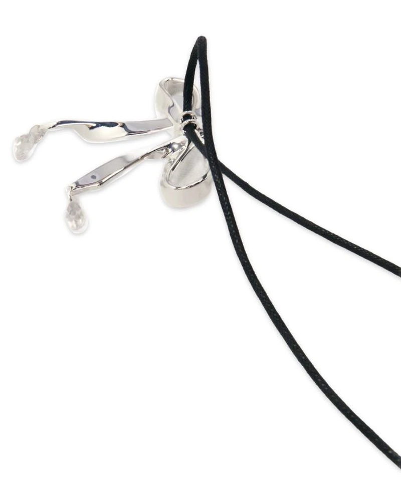 Polished Silver Bow & Crystal Long Cord Pendant Necklace, 44.1"