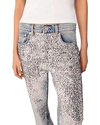 Sequined High Rise Straight Jeans Blue Sky