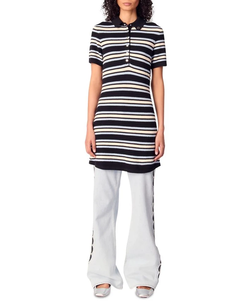Striped Knit Polo Dress