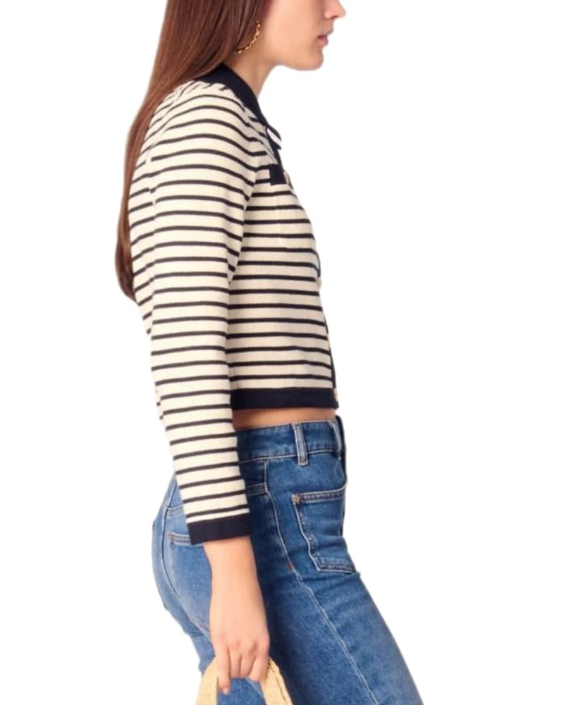 Cropped Rib Knit Shirt Collar Cardigan