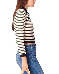 Cropped Rib Knit Shirt Collar Cardigan