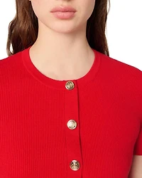 Cropped Gold Tone Buttons Crewneck Cardigan