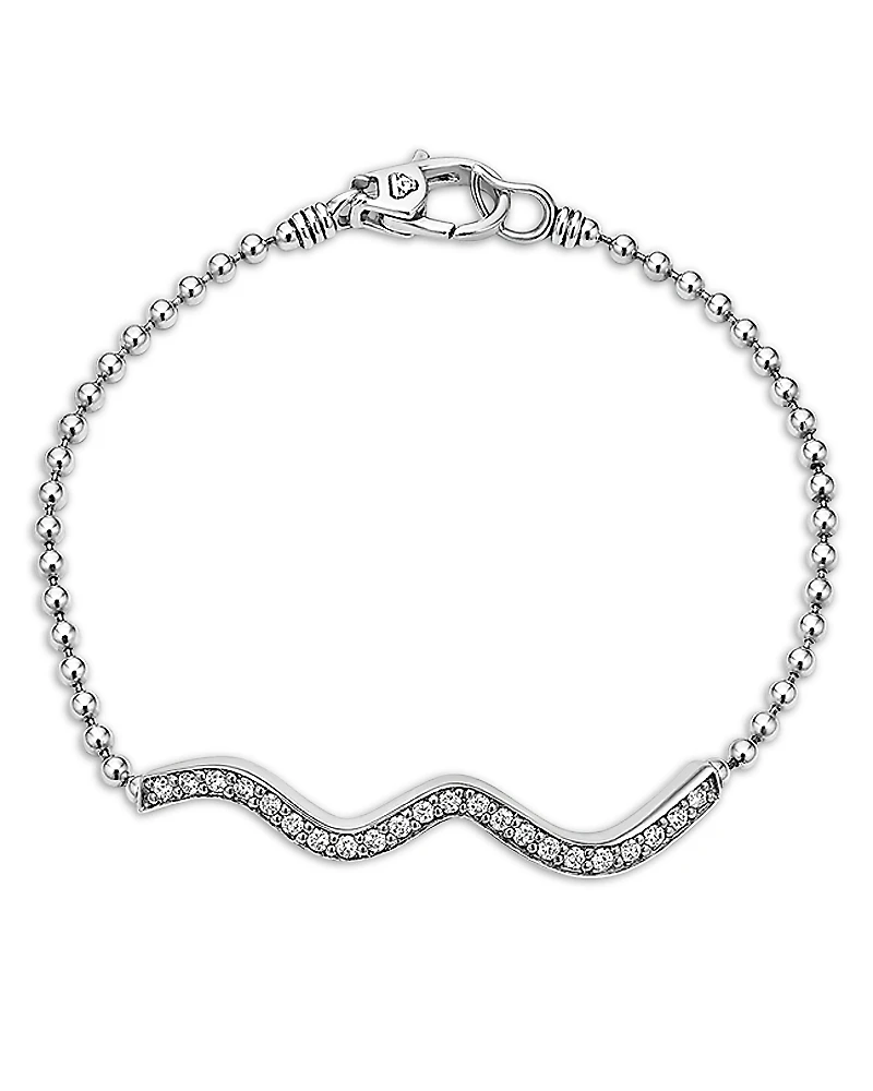 Lagos Sterling Silver Caviar Spark Diamond Wavy Bead Link Bracelet