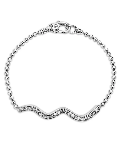 Lagos Sterling Silver Caviar Spark Diamond Wavy Bead Link Bracelet