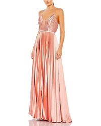 Plunge Neck Pleated Evening Gown