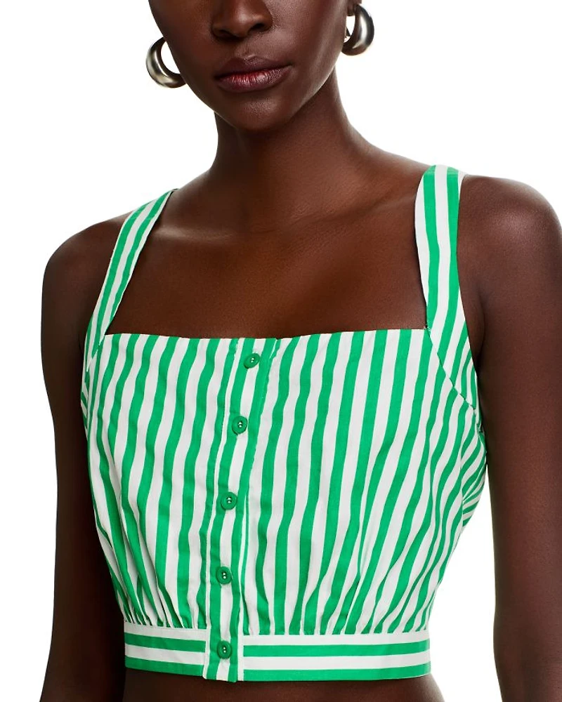 Stripe Button Front Crop Top - Exclusive